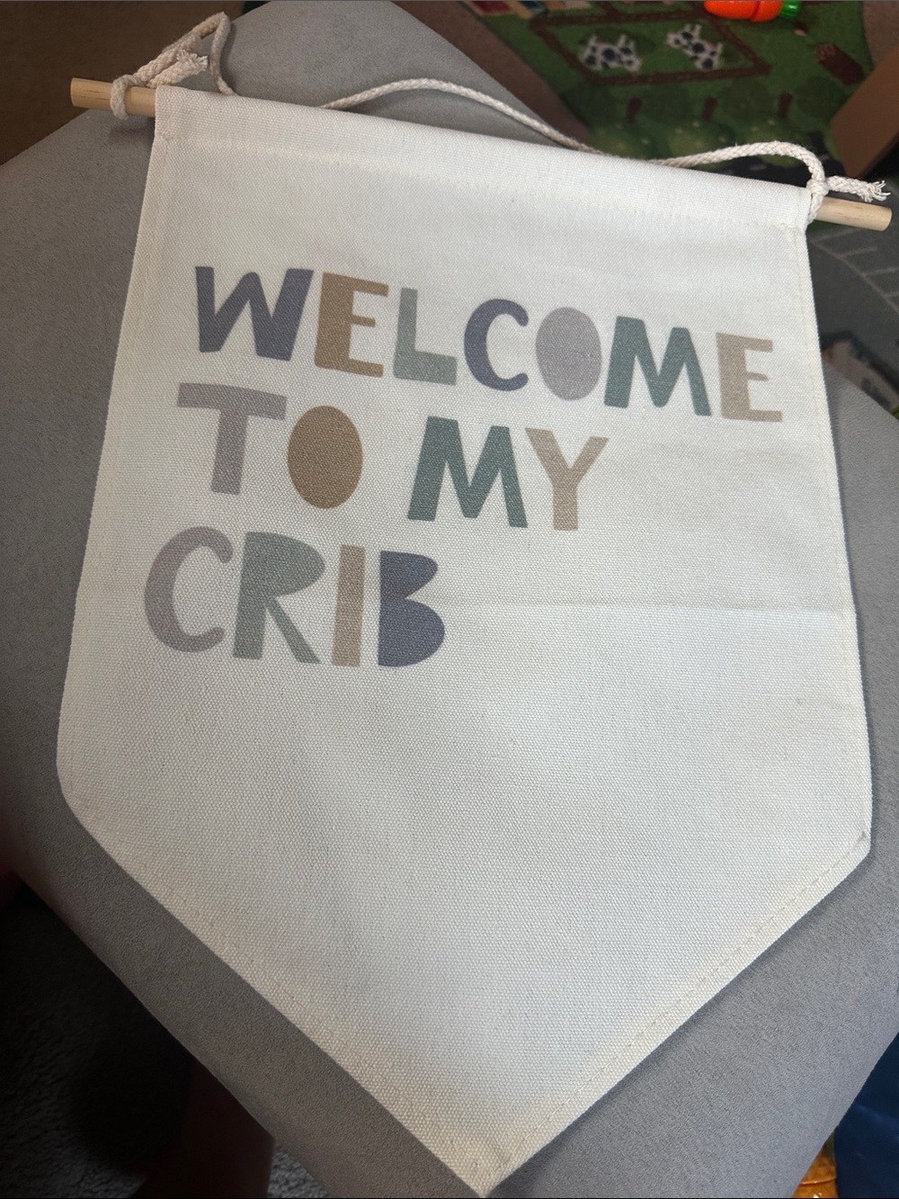 Welcome To My Crib Canvas Banner - Neutral Multi